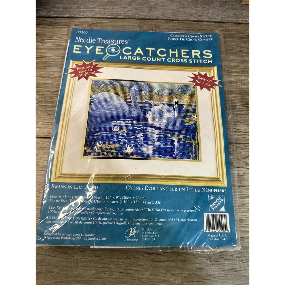 Needle Treasure Cross Stitch Kit Swans Lily Pond‎ 05107 Blue White  Large Count